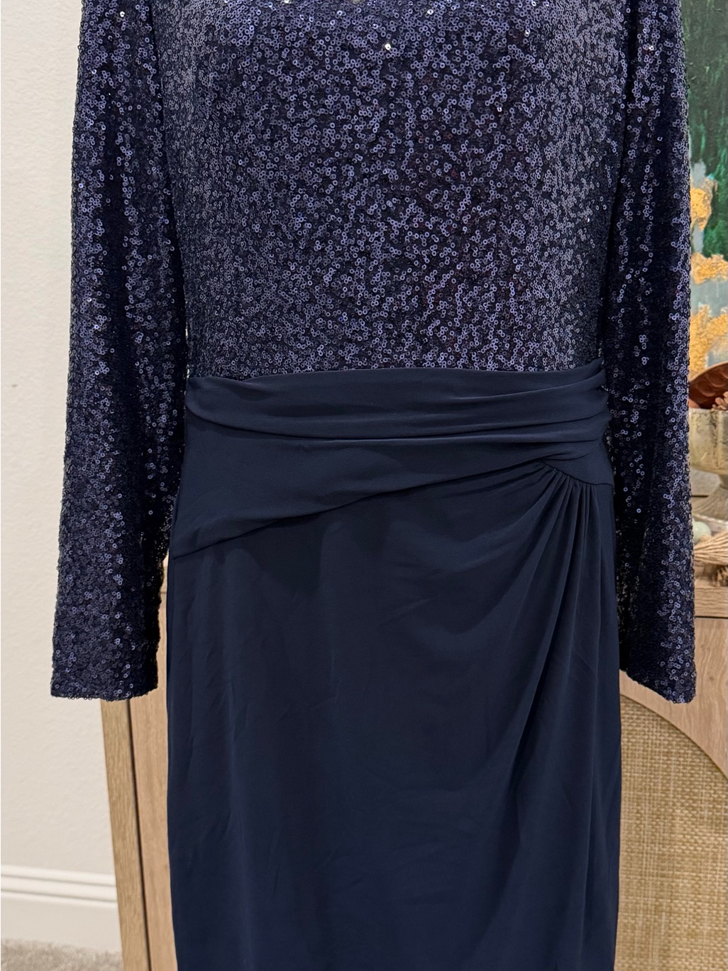 Ralph Lauren Navy Sequin Mini Cocktail Dress With Draped Waist